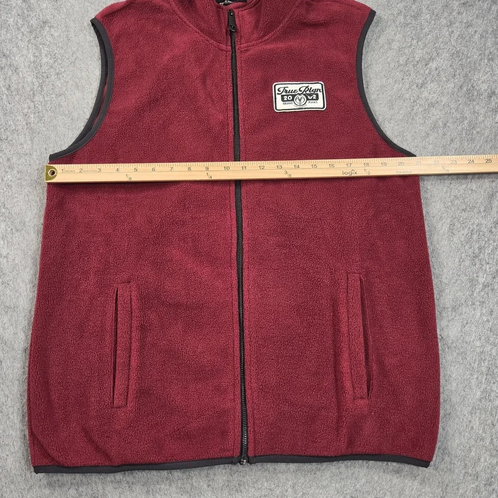 True Religion Vest Mens Medium Red Fleece Full Zip Logo Pockets Outdoor